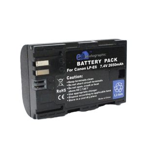 E-Photographic 2650 mAh Lithium LP-E6 Camera Battery for Canon DSLRs and Mirrorless Cameras