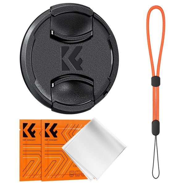 K&F Concept 49mm Centre Pinch Lens Cap Kit with 2x Lens Cloths & Attachment Strap