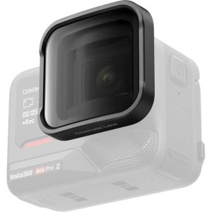 Expand the view of your Ace Pro 2 using the Insta360 Cinematic Lens. The lens unlocks the 2.35:1 anamorphic aspect ratio so you can create cine-quality footage. Update your camera's firmware and the Insta360 app to unlock additional features like unique lens flare effects. To install the lens onto your camera, remove the silicone lens guard ring and use the included wrench to rotate the guard 45° to remove it. Then, the cinematic lens simply screws onto the camera body. An included silicone lens cap then protects the lens when not recording.